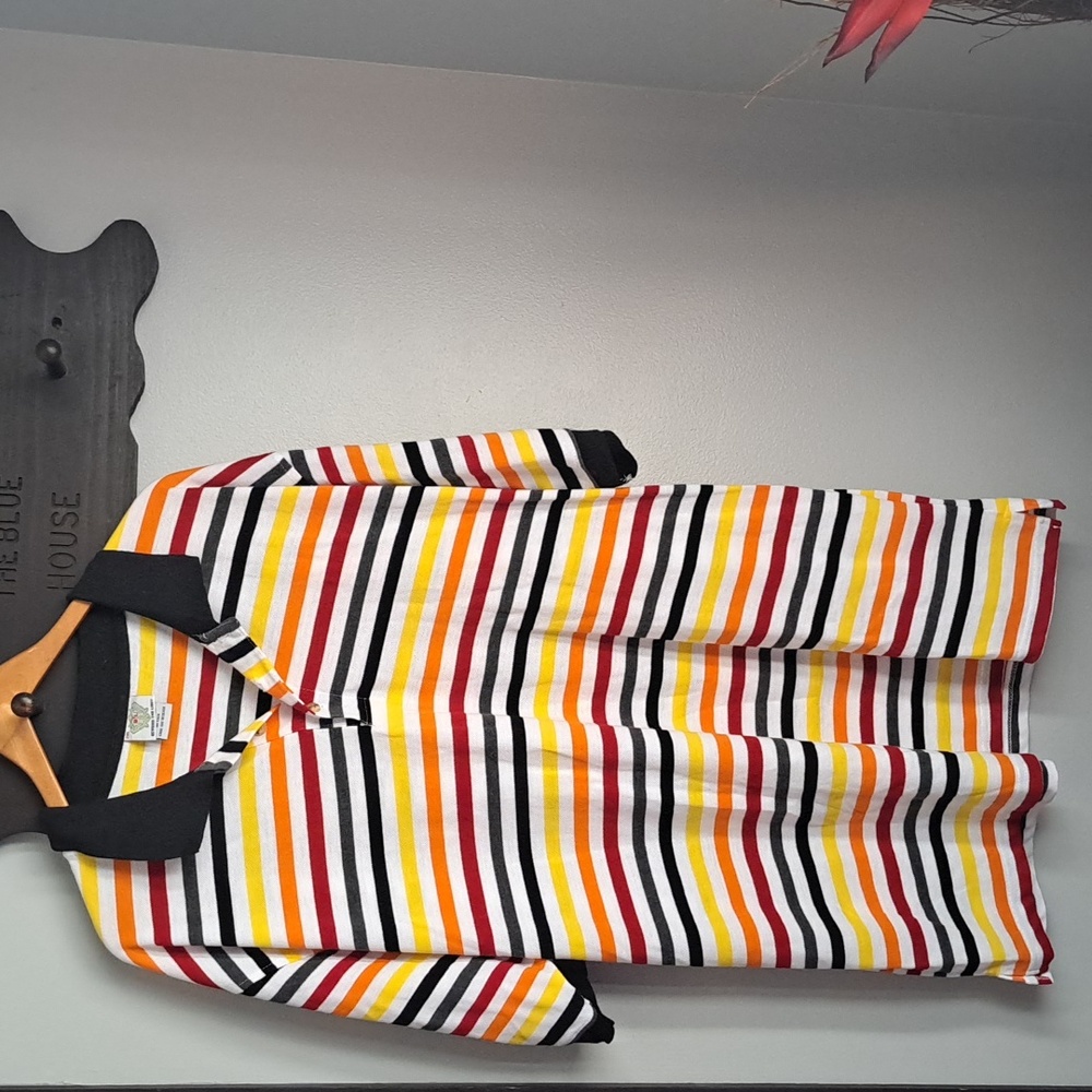 BTL Beyond The Limit Vintage Multicolred Stripe Polo Men Tee 2XLT PTP:27"L:34.5"